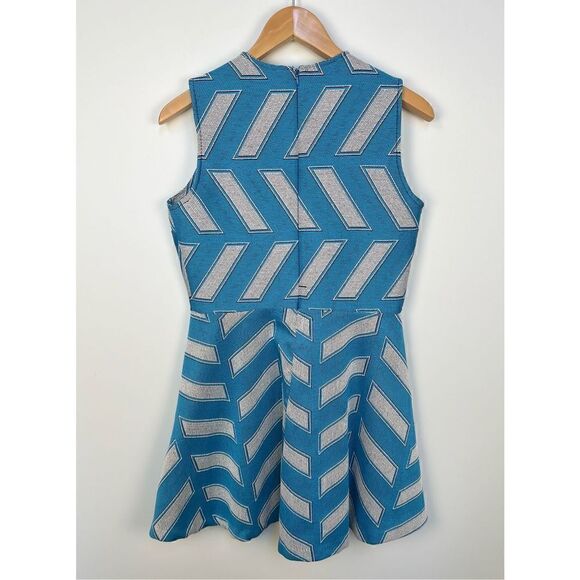 Opening Ceremony Fit & Flare Sleeveless Mini Dress Blue White Pattern women’s L - Picture 2 of 15